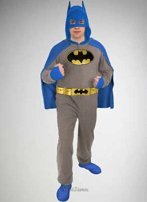 DC Comics Batman ADULT Pajamas PJS Hood Costume W/ Removable Cape Zip Off Feet  - Image 1 of 4