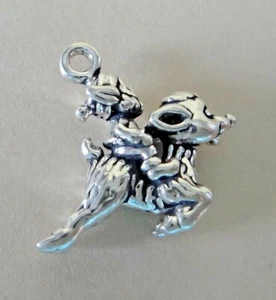 Sterling Silver 3D 20x15mm Christmas Elf on Rudolph Flying Reindeer Charm - Picture 1 of 5
