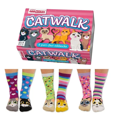 United ODDSOCKS Catwalk Size UK 4-8 Set Of 6 Women's Socks Kittens Odd Gift Idea - Image 1 of 4