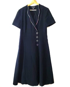 Vintage 80s Priscilla Presley SZ 10 Black Colorful Buttons Trim Dress Long - Picture 1 of 8