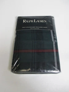 New Vintage Ralph Lauren BRADLEY Green Multi Plaid 2 Standard Pillowcases - Picture 1 of 8