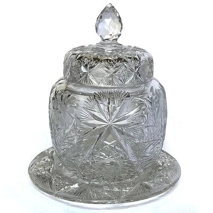 Antiguo tarro y placa base de vidrio americano corte brillante c. 1900 - Imagen 1 de 10