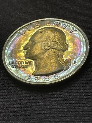 1988-S 25c Washington Quarter Proof Gold Blue Pink Toned Beauty! #033024-13 - Image 1 of 4