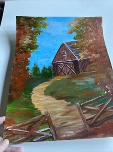 Herbst, Bauernhof Scheune, Herbst, abstraktes Acrylgemälde auf Papier 11/14 - Bild 1 von 7