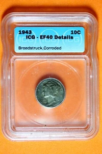 1943 ICG EF40 Details Broadstrike Mercury Dime #B49564 - Picture 1 of 2