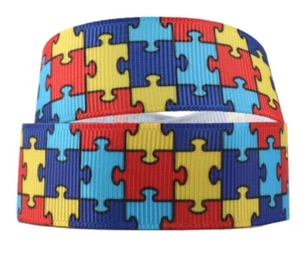 5 yards Autism Awareness ribbon 3/8" grosgrain ribbon puzzle ribbon ships free - Picture 1 of 1