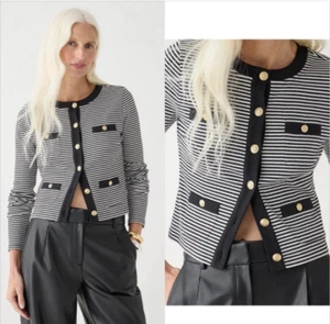 J Crew Vintage Rib Lady Jacket XXL Stripe Black White Cardigan Classic Old Money - Picture 1 of 13