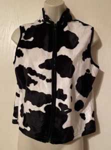 Vintage Y2K 90s Black White Cow Print Zip Up Sleeveless Vest Size 14/16 HTF - Picture 1 of 8
