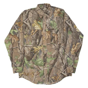 REALTREE Mens Flannel Shirt Brown Nylon Camouflage Long Sleeve S - Picture 1 of 6