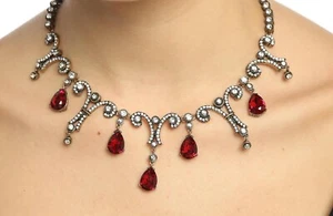 Turkish Handmade Hurrem - Classic Ottoman Style Ruby Necklace With Rhinestones - Picture 1 of 1