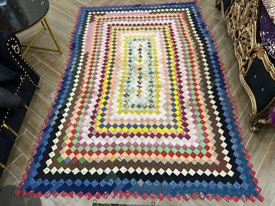 19th Century Antique Handmade Patchwork Bedspread Home Living Colorful Quilts - Image 1 of 4