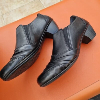 Rieker Antistress Shoes EU 38 Black Leather Pull On Heeled Comfort - Image 1 of 4