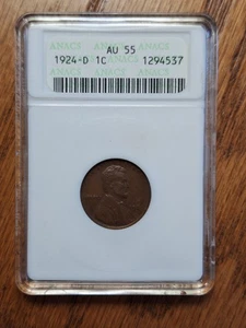 1924 D ANACS AU 55 LINCOLN CENT - Picture 1 of 4