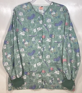 Scrub Jacket Top womens size M Medium Tooth Brush Paste Floss Dental Hygienist A - Picture 1 of 3
