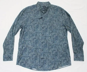 Johnnie-O Button Freizeit Hemd JACQUARD Herren LARGE L grau blau Blatt Blumen Tweener - Bild 1 von 9