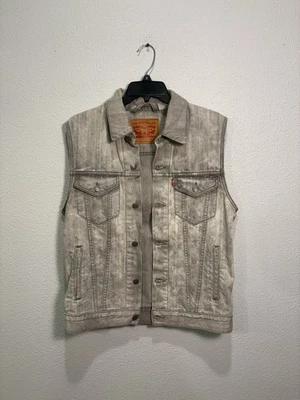 Chaleco Grunge Motociclista Bolsillos Envejecidos Lavado Ácido Botón Denim Gris Levis Mediano Foto 1 de 4