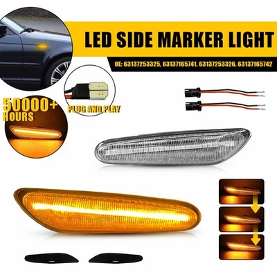 Luz de señal LED dinámica transparente 2 piezas para BMW E90 E91 E92 E60 E61 E82 Foto 1 de 4