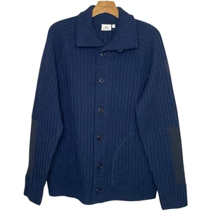 AG Adriano Goldschmied Cardigan Sweater Mens M Blue Ribbed Elbow Patch Wool NEW - Picture 1 of 10