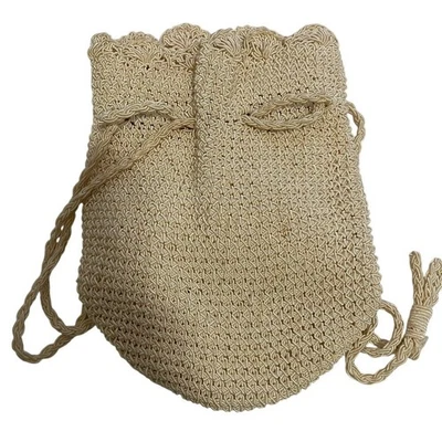 Vintage Woven White Drawstring Bucket Bag - Small  - Image 1 of 4