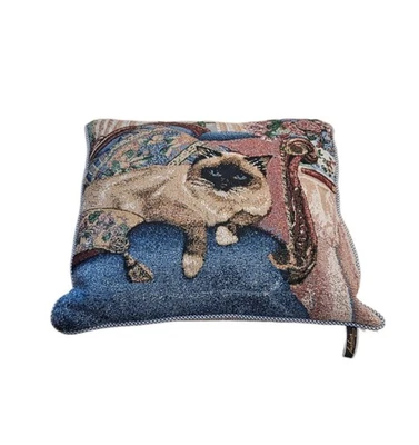 Vintage Siamese Cat Tapestry Decorator Throw Pillow 16” X 16"  EUC - Image 1 of 4