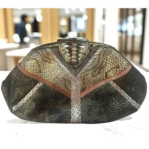 Vintage 80er Metallic Patchwork Clutch Tasche Faux Schlangenleder Geometrisch Abendtasche - Bild 1 von 3