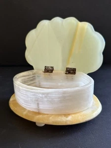 Vtg Hand Carved Onyx Stone Marble Clam Shell Trinket Box 5.5”x2.5” - Picture 1 of 24