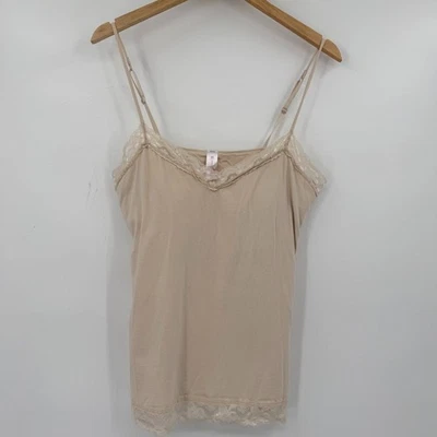 Womens Y2K Cami Tank Top 2XL Beige Lace Trim Built In Bra Stretch Coquette - Image 1 of 4