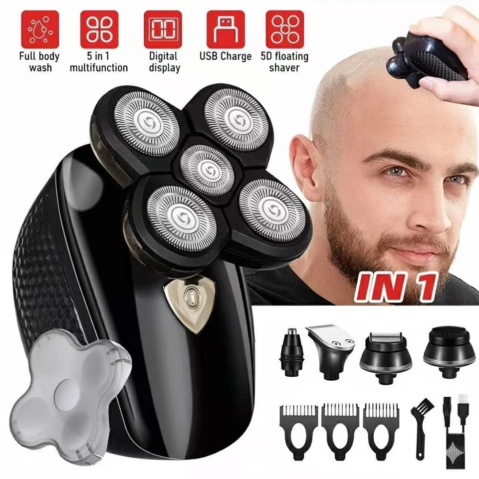 5-in-1 Rotary Electric Shaver 4D Rechargeable Bald Head Hair Beard Trimmer Razor - Image 1 of 1