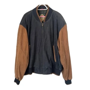 Members Only Blue Brown Leather Suede Full Zip Jacket Coat Mens Size 2XL - Picture 1 of 10