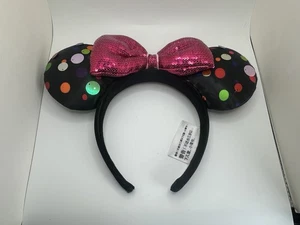 Disney Parks Ears Minnie Mouse Rock The Dots Confetti Sequin Black w/Pink Bow - Picture 1 of 8