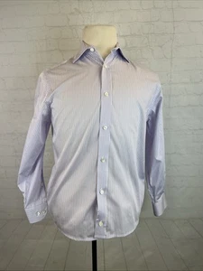 Hickey Freeman Men's Purple White Striped Cotton Slim Dress Shirt 14.5 30/31 - Picture 1 of 10