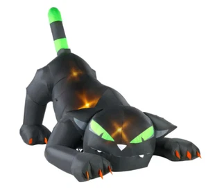 Gemmy 7 ft Animated Head Turning Crouching Black Cat with Green Eyes Inflatable - Picture 1 of 3