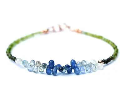 Natural Sapphire Green Tourmaline Bracelet Solid 14K Rose Gold , 7 1/2" Long - Image 1 of 4