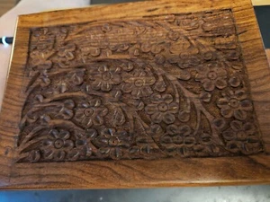 Floral Carved Handmade Wooden Jewelry Box 4 x 6 inches - Picture 1 of 8