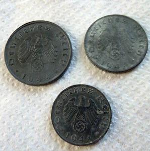 Germany,Third Reich 1;5;10, Reichspfennings,German Eagle, Nazi Swastika 1944 - Picture 1 of 2