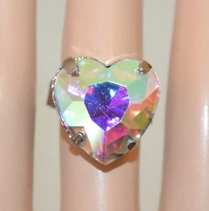 Anello donna argento cuore cristallo boreale fascia fedina regolabile UW170 - Foto 1 di 1