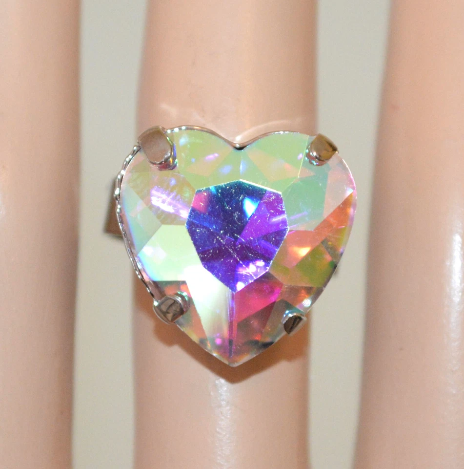 Anello donna argento cuore cristallo boreale fascia fedina regolabile UW170 - Immagine 1 di 1