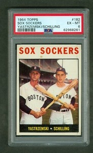 Carl Yastrzemski-Chuck Schilling 1964 Topps Card #182 Sox Sockers PSA 6 EXMT