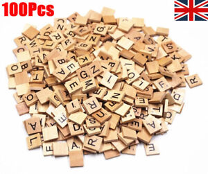 100x wooden SCRABBLE tiles black letters tiles for crafts wood alphabets toy uk