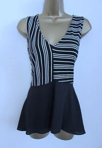 TU LADIES BLACK WHITE STRIPED V NECK SLEEVELESS SUMMER BLOUSE TOP SIZE 8 NEW - Picture 1 of 4