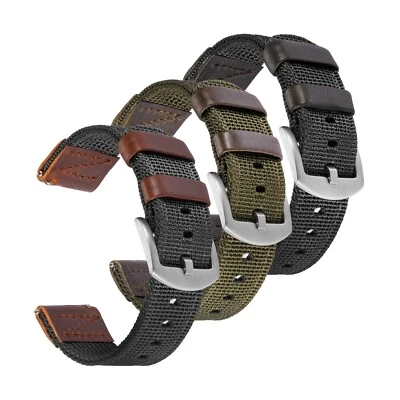 18mm 20mm 22mm 2 peças pulseira de relógio de campo militar de náilon de couro liberação rápida - Imagem 1 de 4