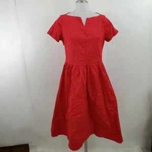 Pin up Dress L Red Fit Flare Retro Short Sleeve 60s 70s 50s Mixinni VLV Solid - Picture 1 of 6