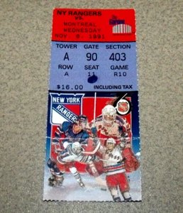 NY Rangers 11/6/1991 Ticket Stub Montreal Amonte NHL G #9 Lebeau 2g Pat Roy 32sv - Picture 1 of 3