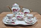 8 pieces Dollhouse Miniatures Porcelain Dishes Tea Set with serving plate flower