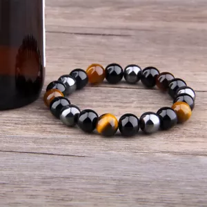 BRACELET OEIL DE TIGRE HÉMATITE OBSIDIENNE 3 TAILLES PERLES 3 TAILLES BRACELET - Foto 1 di 2