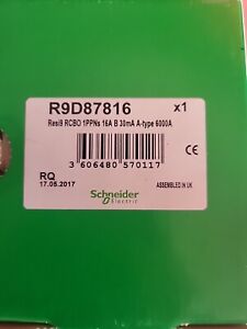 SCHNEIDER ELECTRIC 16A 30MA RCBO RQ R9D87816 B16 TYPE B 1 POLE RESI9