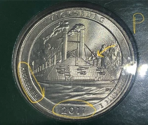2011 P & D Vicksburg National Park Mississippi 25 cents Quarter "BIRD" Error UNC - Picture 1 of 18