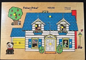 Vintage FISHER PRICE 513 Wooden 12 piece House Puzzle, Made in Holland, 1971 EX+ - Picture 1 of 9