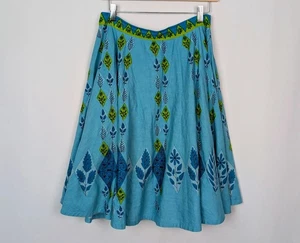 RARO VIOLA 6 Caprichoso Anthropologie Flor Hoja Azul Jay Falda Lino Algodón  - Imagen 1 de 11