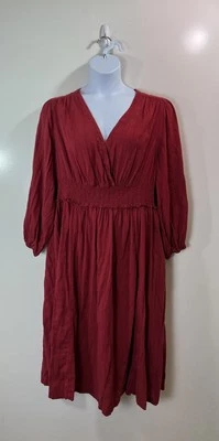 Old Navy Women’s Midi Peasant Dress Size 2X Red Smocked Waist Boho Casual Gauzy - Image 1 of 4